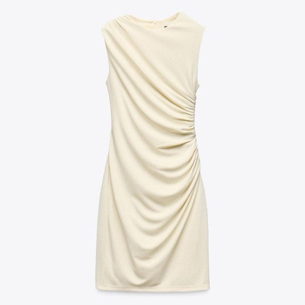 Zara Cream/yellow Ruched Mini Dress